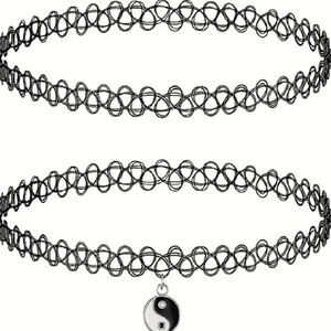 2pcs Tai Chi Ying Tang Pendant Collars Elastic Choker Necklaces For Women